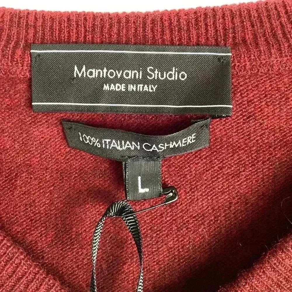 Mantovani Studio NWT 100% Italian Cashmere V-Neck Burgundy Sweater Large - Picture 3 of 10